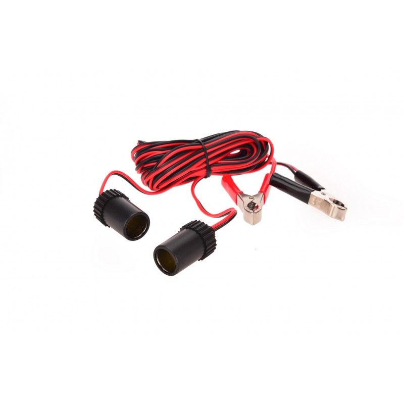 12V Extension Lead with Battery Clamps & Twin Outlets x 2